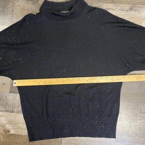 ST JOHN Black Sequin Shimmer Embellish Short Sleeve turtleneck 100% wool M - Picture 8 of 12